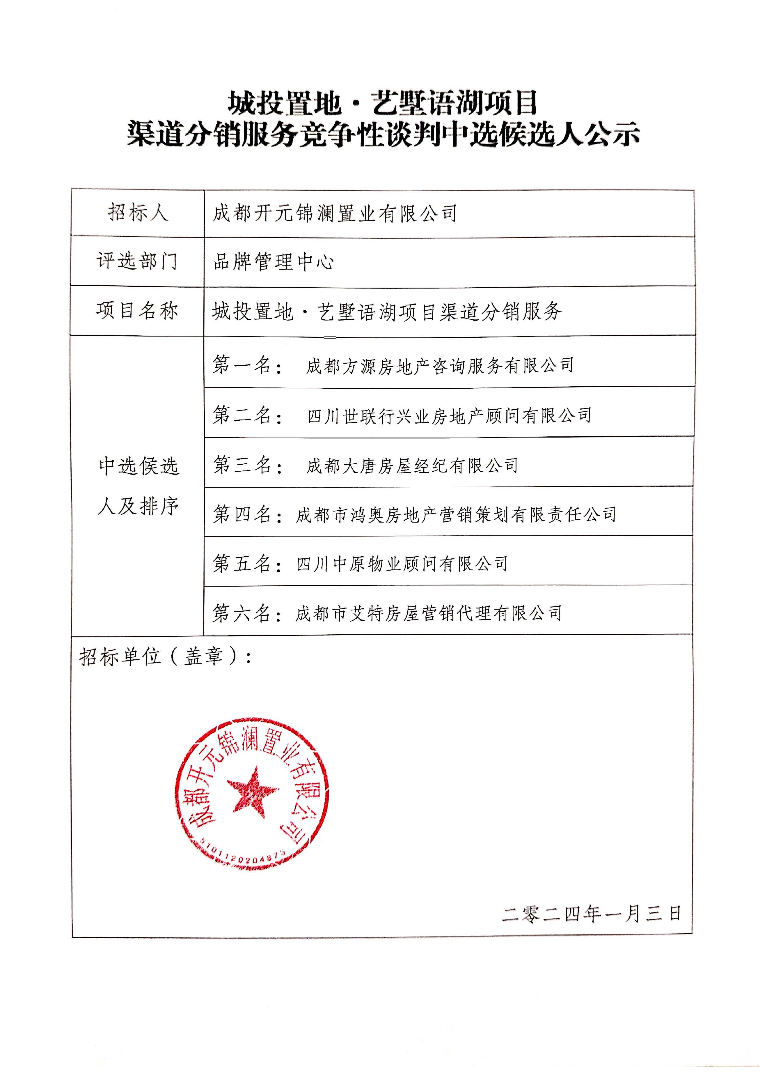 艺墅语湖竞争性谈判中选候选人公示（盖章版）